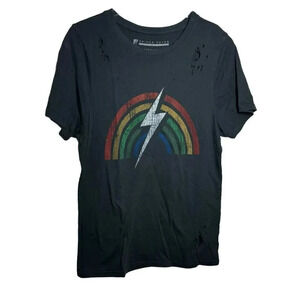 Prince Peter Collection Rainbow Lightning Bolt Graphic BLACK T Shirt size Medium